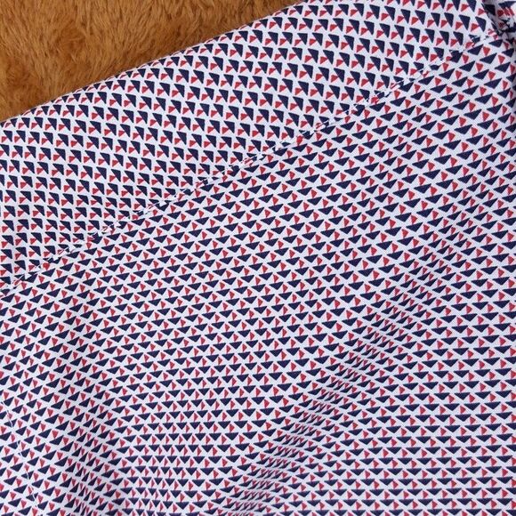 HUGO BOSS Shirt Mens 15 38 Red White Geo Print Button Up Slim Fit KOEY $128 - Picture 2 of 10